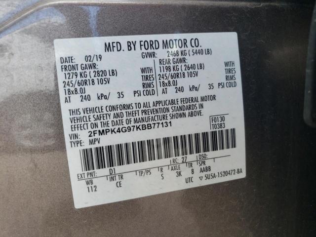 2FMPK4G97KBB77131 - 2019 FORD EDGE SE TAN photo 13