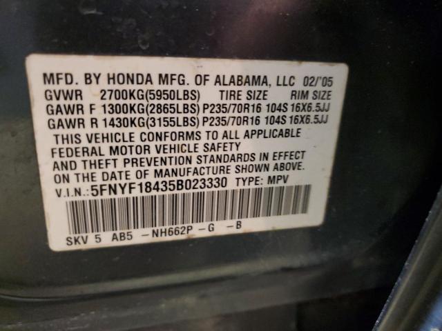 5FNYF18435B023330 - 2005 HONDA PILOT EX CHARCOAL photo 14