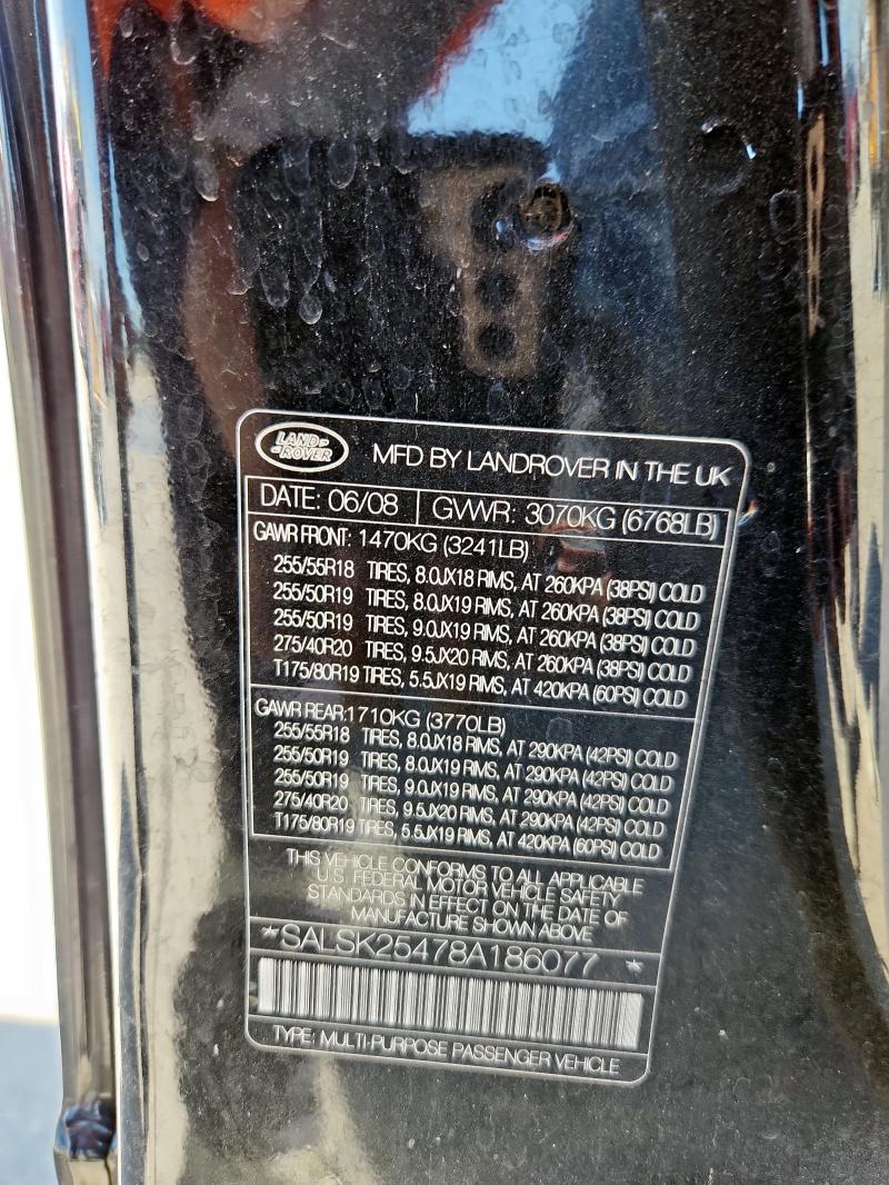 SALSK25478A186077 - 2008 LAND ROVER RANGE ROVE HSE BLACK photo 14