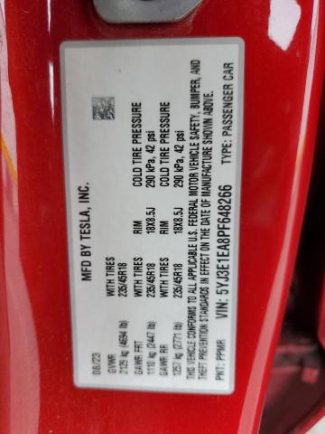 5YJ3E1EA8PF648266 - 2023 TESLA MODEL 3 Qırmızı foto 12