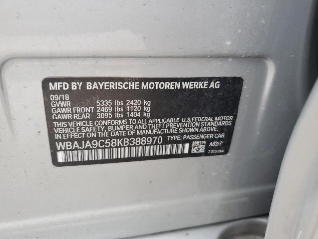 WBAJA9C58KB388970 - 2019 BMW 530E SILVER photo 12