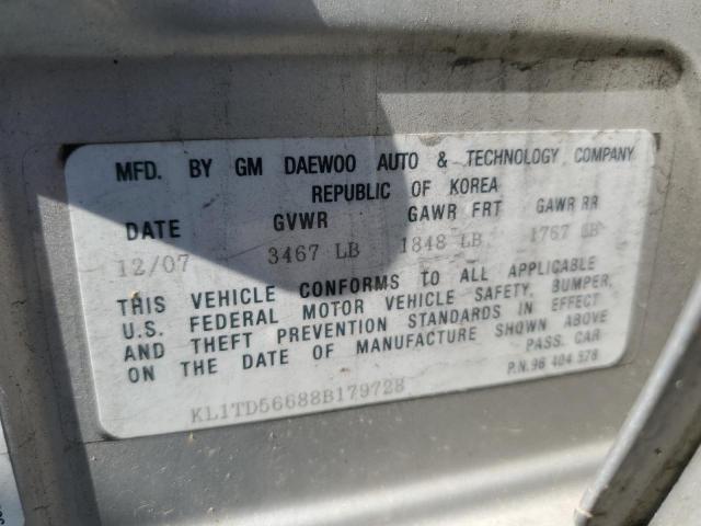 KL1TD56688B179728 - 2008 CHEVROLET AVEO BASE Gümüş foto 12