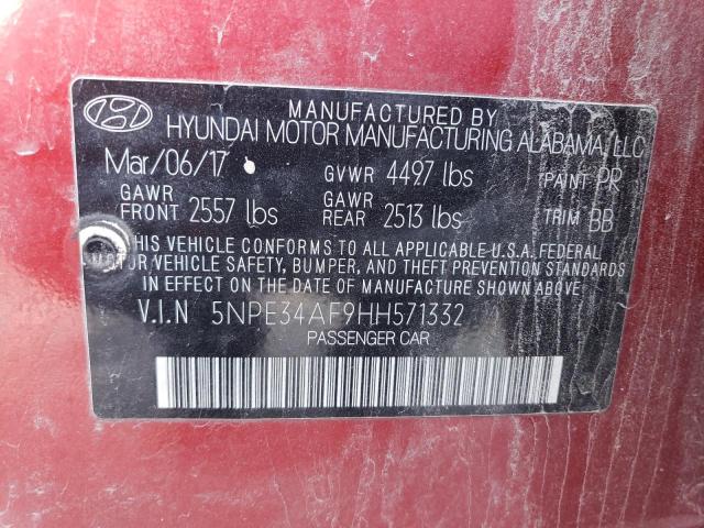 5NPE34AF9HH571332 - 2017 HYUNDAI SONATA SPORT RED photo 12