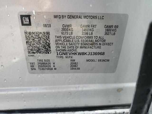 1GNEVHKW8KJ136968 - 2019 CHEVROLET TRAVERSE LT SILVER photo 13