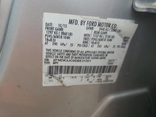 2FMDK3JC0DBE31301 - 2013 FORD EDGE SEL SILVER photo 12