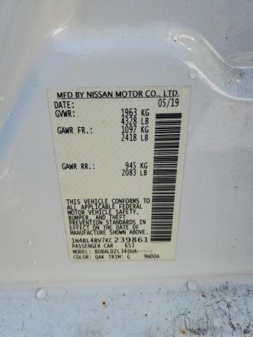 1N4BL4BV7KC239861 - 2019 NISSAN ALTIMA S WHITE photo 10