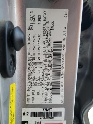 5TFJU4GN5FX076766 - 2015 TOYOTA TACOMA DOUBLE CAB PRERUNNER GRAY photo 12