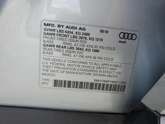 WA1CNAFY4K2112531 - 2019 AUDI Q5 PRESTIGE SILVER photo 13