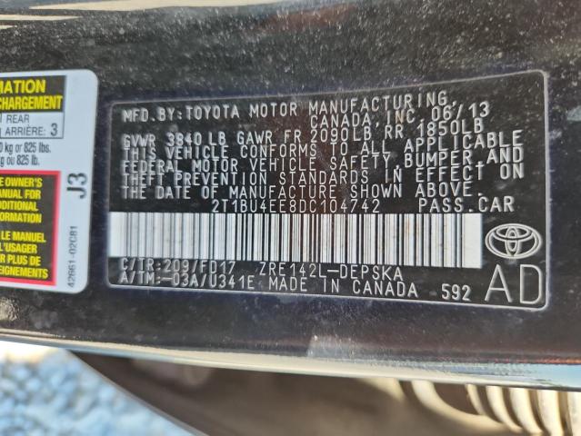 2T1BU4EE8DC104742 - 2013 TOYOTA COROLLA BASE Noir photo 12