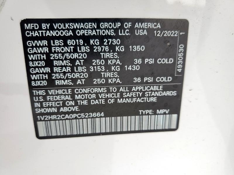 1V2HR2CA0PC523664 - 2023 VOLKSWAGEN ATLAS SE Biały zdjęcie 13