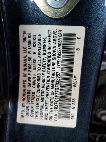 19XFC1F77GE032957 - 2016 HONDA CIVIC EXL ლურჯი ფოტო 12