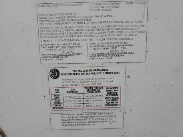 4YDT2802XDB451404 - 2013 OUTB TRAVEL TRL GRAY photo 10