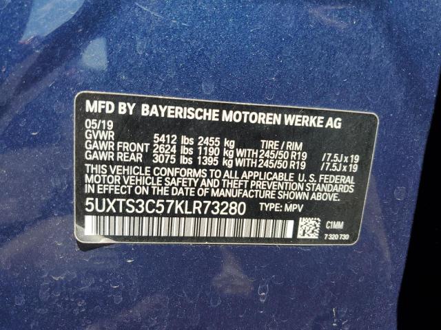 5UXTS3C57KLR73280 - 2019 BMW X3 XDRIVEM40I BLUE photo 13