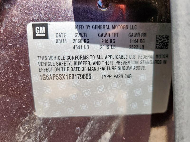 1G6AP5SX1E0179666 - 2014 CADILLAC CTS PURPLE photo 12