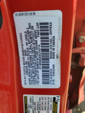 2T1KR38E84C210714 - 2004 TOYOTA COROLLA MA XR RED photo 13