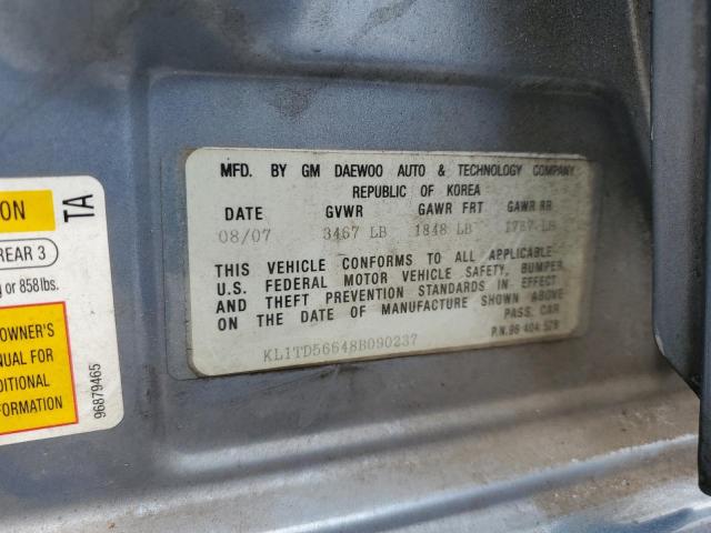 KL1TD56648B090237 - 2008 CHEVROLET AVEO BASE Mavi foto 12