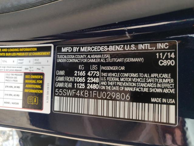 55SWF4KB1FU029806 - 2015 MERCEDES-BENZ C 300 4MATIC BLUE photo 12