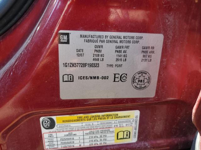 1G1ZK57728F190323 - 2008 CHEVROLET MALIBU LTZ წითელი ფოტო 12