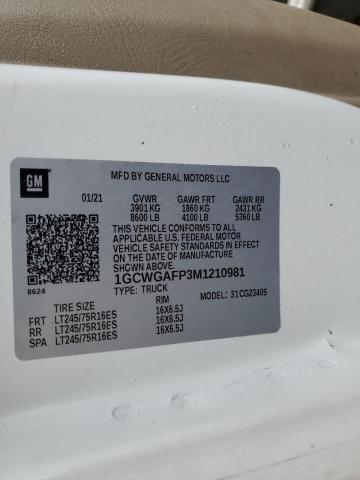 1GCWGAFP3M1210981 - 2021 CHEVROLET EXPRESS G2 WHITE photo 12