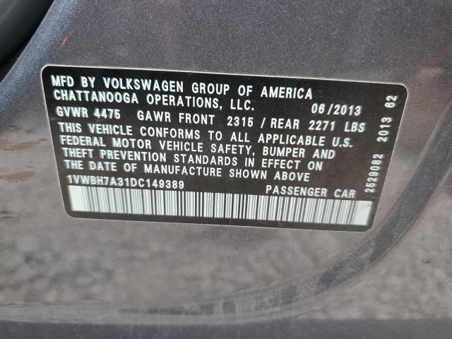 1VWBH7A31DC149389 - 2013 VOLKSWAGEN PASSAT SE GRAY photo 13