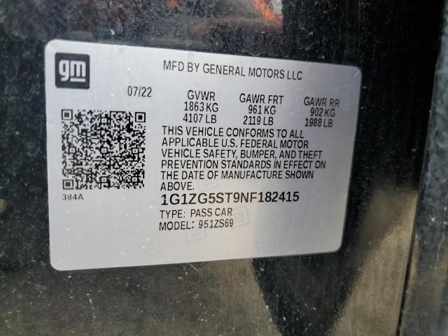 1G1ZG5ST9NF182415 - 2022 CHEVROLET MALIBU RS 黑色 照片 12