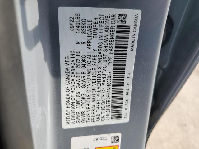 2HGFE2F54NH602057 - 2022 HONDA CIVIC SPORT 灰色 照片 12