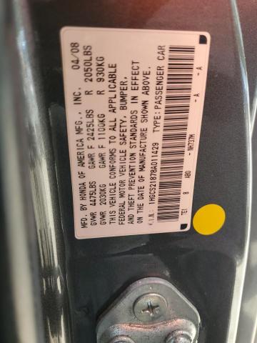 1HGCS21878A011429 - 2008 HONDA ACCORD EXL GRAY photo 12