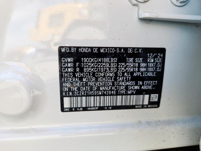 3CZRZ1H59SM742846 - 2025 HONDA HR-V SPORT WHITE photo 13