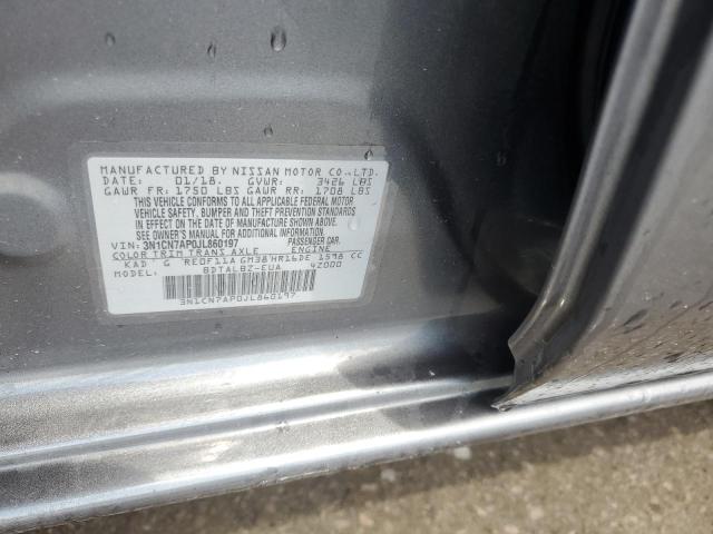 3N1CN7AP0JL860197 - 2018 NISSAN VERSA S Boz foto 12