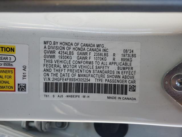 2HGFE4F89SH305254 - 2025 HONDA CIVIC SPORT WHITE photo 13