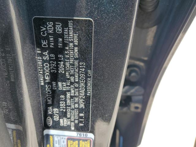 3KPF24AD3KE097413 - 2019 KIA FORTE FE ნაცრისფერი ფოტო 12