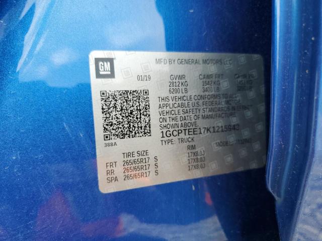 1GCPTEE17K1215943 - 2019 CHEVROLET COLORADO ZR2 BLUE photo 12