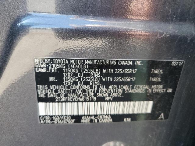 2T3RFREV0HW615119 - 2017 TOYOTA RAV4 XLE GRAY photo 12