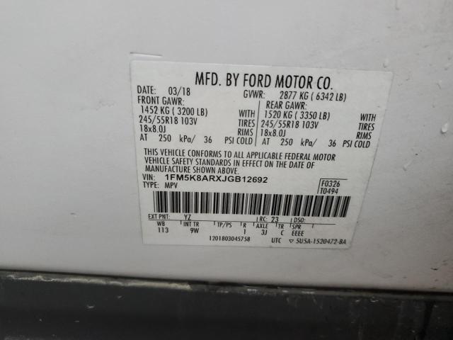 1FM5K8ARXJGB12692 - 2018 FORD EXPLORER POLICE INTERCEPTOR 白色 照片 13