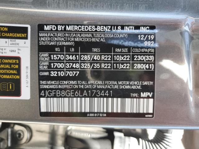 4JGFB8GE6LA173441 - 2020 MERCEDES-BENZ GLE 580 4MATIC CHARCOAL photo 12