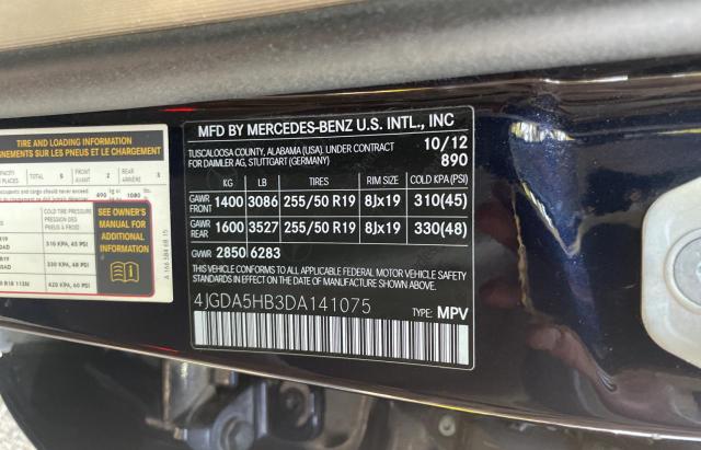 4JGDA5HB3DA141075 - 2013 MERCEDES-BENZ ML 350 4MATIC BLUE photo 10