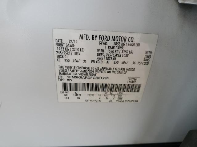 1FM5K8ARXFGB61298 - 2015 FORD EXPLORER POLICE INTERCEPTOR 白色 照片 13