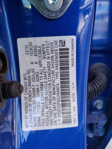 2HGFC2F82LH548674 - 2020 HONDA CIVIC SPORT BLUE photo 12