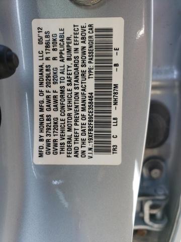 19XFB2F89CE358464 - 2012 HONDA CIVIC EX SILVER photo 12