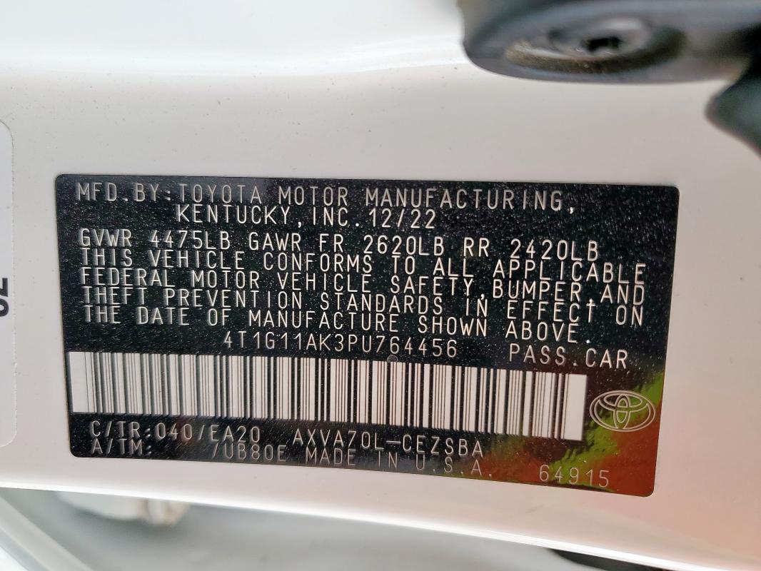 4T1G11AK3PU764456 - 2023 TOYOTA CAMRY SE NIGHT SHADE WHITE photo 12