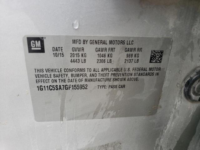 1G11C5SA7GF155952 - 2016 CHEVROLET MALIBU LIM LT ვერცხლისფერი ფოტო 12