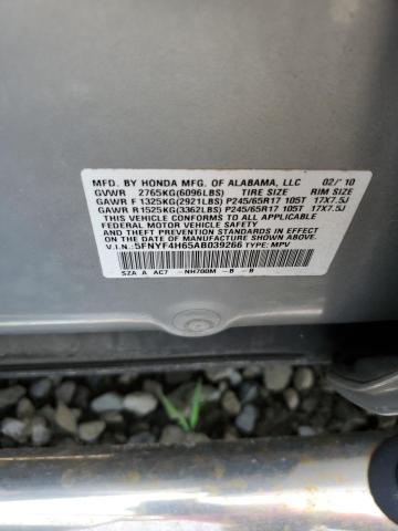 5FNYF4H65AB039266 - 2010 HONDA PILOT EXL ვერცხლისფერი ფოტო 12