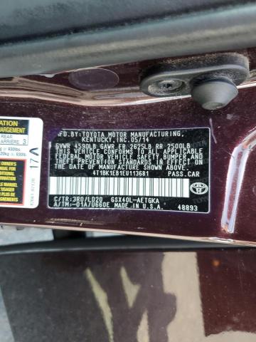 4T1BK1EB1EU113681 - 2014 TOYOTA AVALON BASE 栗色 照片 12