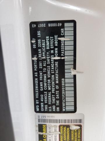 WVWFA71F28V019859 - 2008 VOLKSWAGEN EOS LUX 白色 照片 12