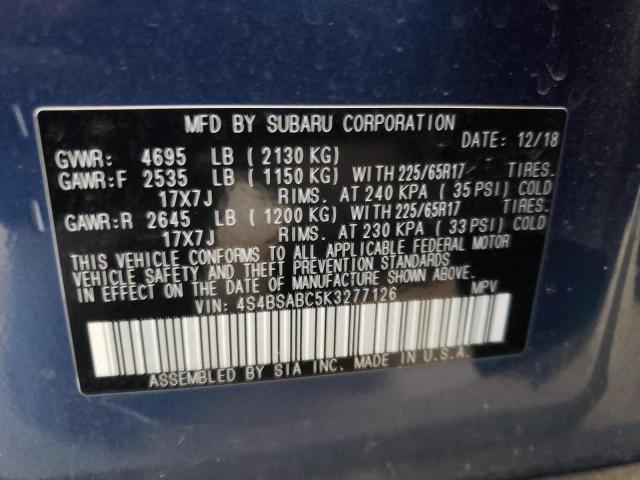 4S4BSABC5K3277126 - 2019 SUBARU OUTBACK 2.5I BLUE photo 13