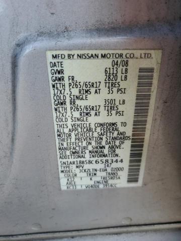 5N1AR18B58C658344 - 2008 NISSAN PATHFINDER S SILVER photo 12