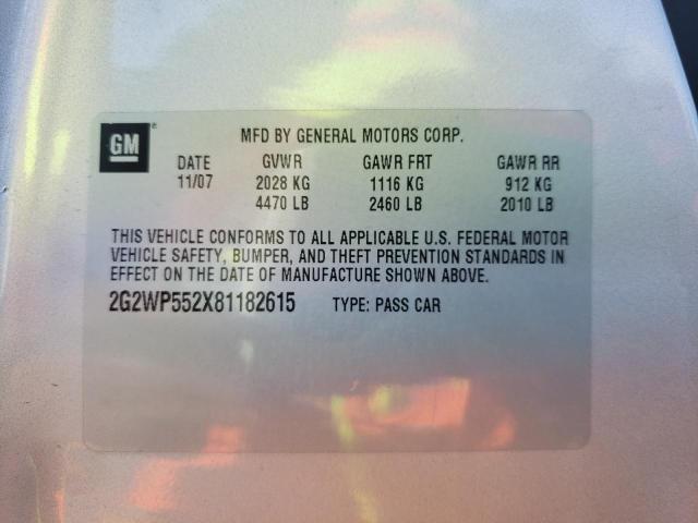 2G2WP552X81182615 - 2008 PONTIAC GRAND PRIX 银色 照片 10