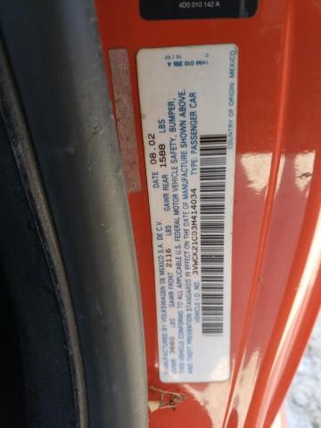 3VWCK21C03M414034 - 2003 VOLKSWAGEN NEW BEETLE GLS ნარინჯისფერი ფოტო 12