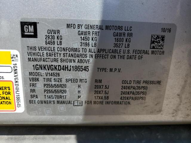 1GNKVGKD4HJ186545 - 2017 CHEVROLET TRAVERSE LT 银色 照片 13