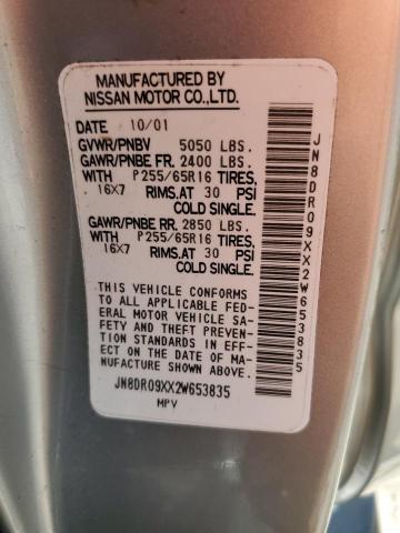 JN8DR09XX2W653835 - 2002 NISSAN PATHFINDER LE SILVER photo 13